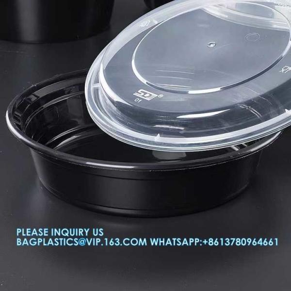 soup bowls for supermarkets Black Round Pp Plastic Soup Containers Disposable Plastic Storage Bowl With Lid