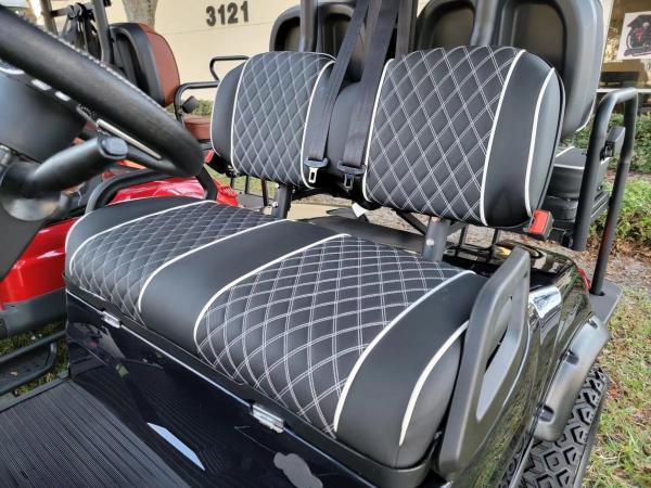 48V5KW Golf Cart in White Orange 25mph steel chassis LED lighting system with back up camera