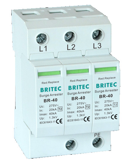 BRITEC BR-40 4P Surge Protection Device Three Phase Spd Lightning Protection Arrester china surge protection manufacturer