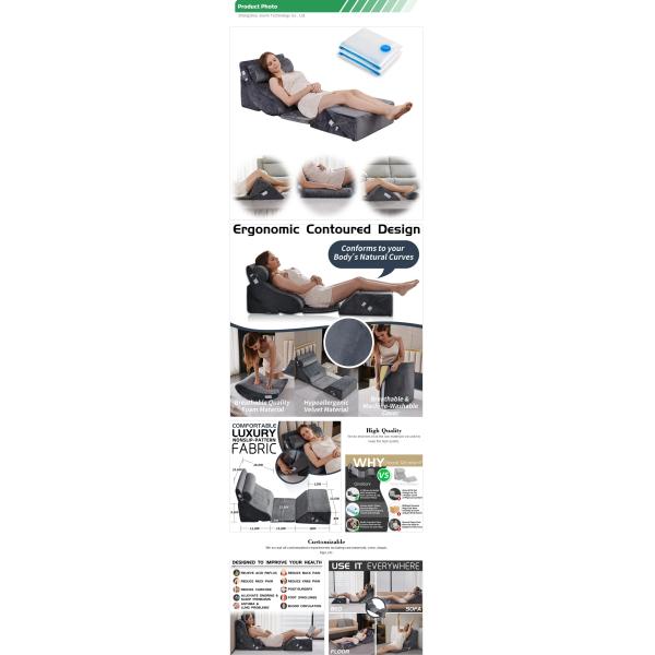6PCS Orthopedic Bed Wedge Pillow Set for Adults 2-2.5 kg Body Support 100% Polyester Memory Foam Velour BLA