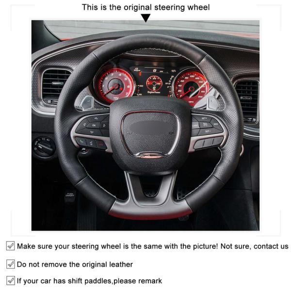 Hand Stitching Black Soft Suede Steering Wheel Cover for Dodge SRT Challenger Charger Durango 2015-2021 Jeep Cherokee Trackhawk