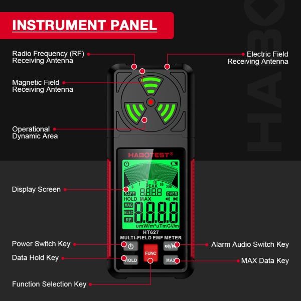 HT627 EMF Meter Professional Electromagnetic Field Radiation Detector Handheld Portable Radio Frequency Warn Meter