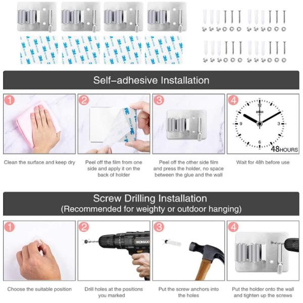 Mop нержавеющей стали и стена держателя веника установили хранение инструмента