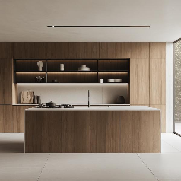 Luxury Modern Cupboard Custom Furniture Island Manufacturer French Kitchen Cabinet Lacquer Veneer Melamine Board for Apartment