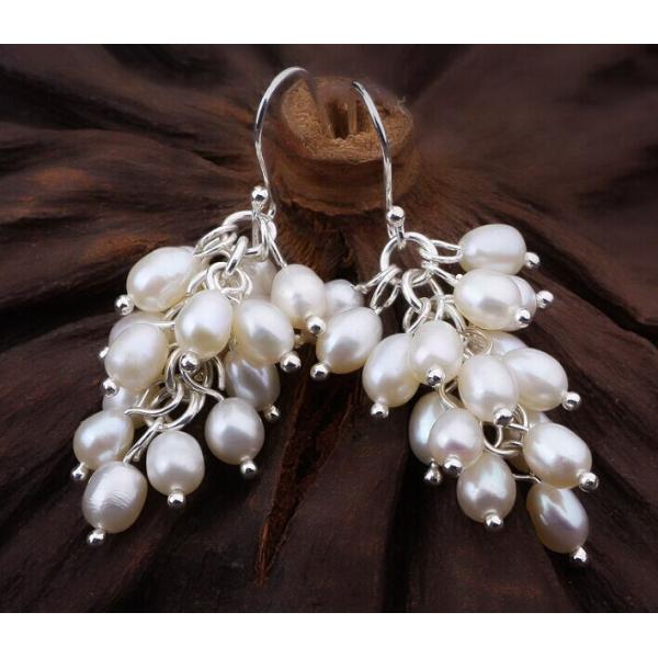 Sterling silver cluster pearls grape dangling earring, freshwater pearl earrings