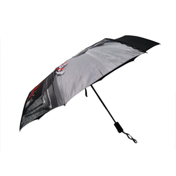 Black Three Folding Self Opening And Closing Umbrellas Black Lace And Nice Printing