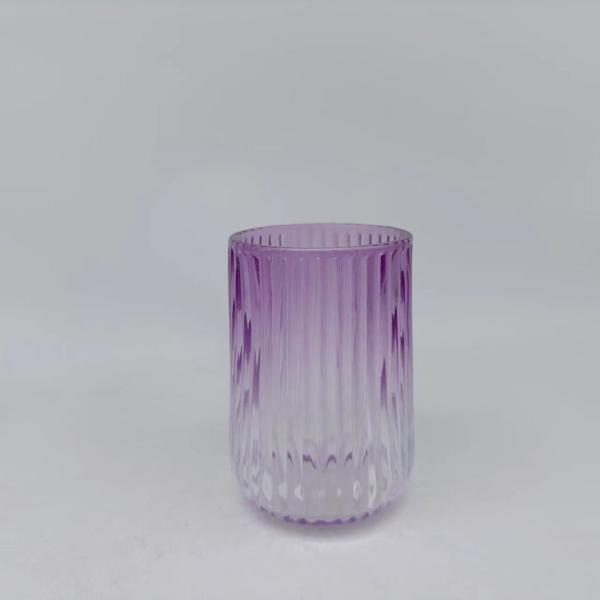 Accessoires de salle de bain en verre bleu et violet, forme ronde avec bande verticale et nervurée, bouteille de savon à main, distributeur de savon pour bain