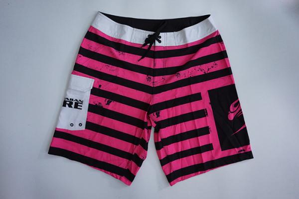 Pink Black Striped Mens Board Shorts Quick Dry , Recycled Mens Surf Shorts