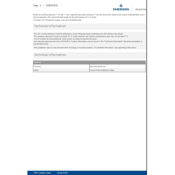 AVENTICS Proportional Pressure Regulator Series EV12 Digital Control For Pressure Regulation