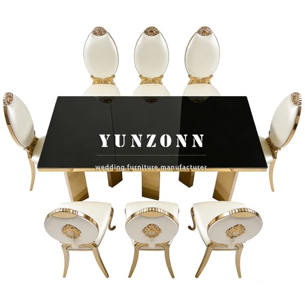 Furniture Factory Direct Sales of Stainless Steel Gold-plated Classic-style High-back Chairs Suitable for Weddings and Banquets