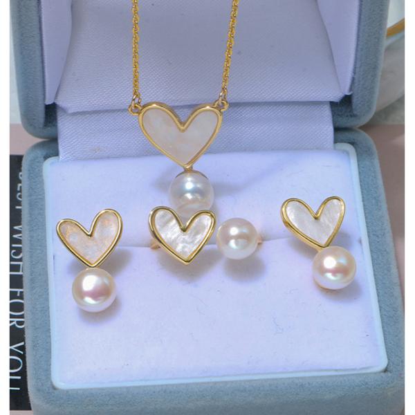 Natural Pearl Shell Chokers Necklace Heart Shape 925 Sterling Silver Necklace Shell Earring Ring Jewelry for Women Gift