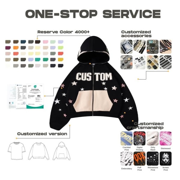Custom Full Zip up Hoodies Y2K Star Streetwear Oversized OEM