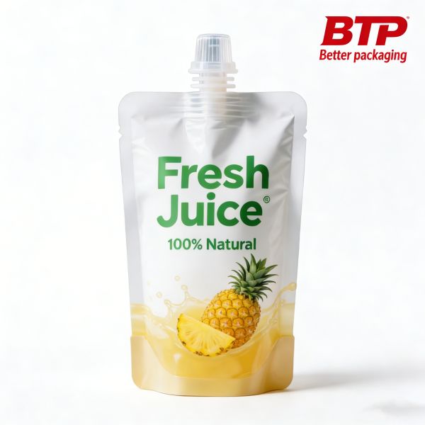 Custom Printed 100% Natural Fresh Juice Spout Pouches with Heat Seal Resealable Custom Logo for Food-Grade Leak-Proof Packaging