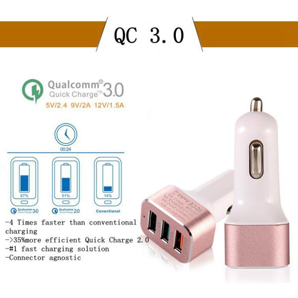 Quick Charger 3.0 42W  USB 3 Ports Cell Phone Car Charger