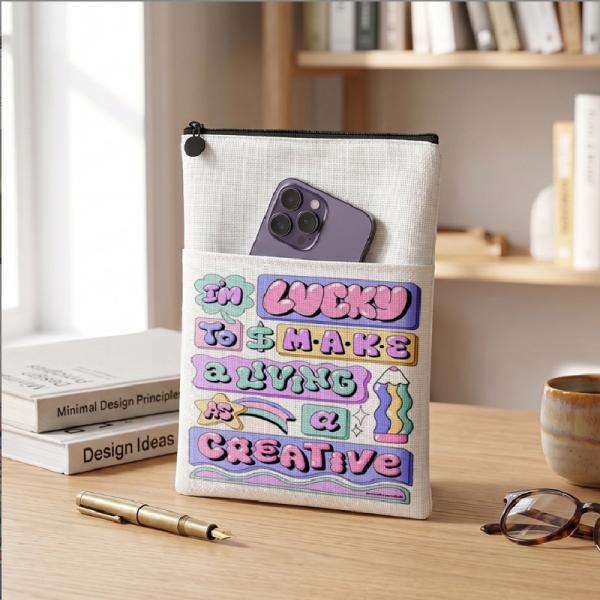 Double-Sided Blank Sublimation Cotton Linen Book Cover Custom Protective Dustproof Book Bag Storage Bag With Zipper