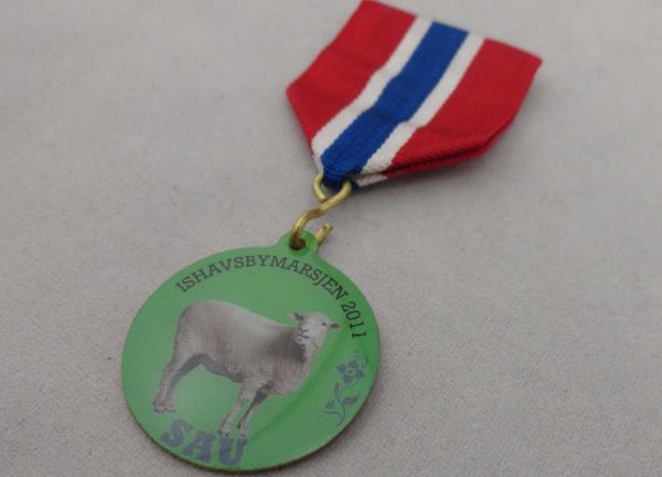 Custom Iron or Brass or Copper Souvenir Gift Medal, Offset Printing Ribbon Medal without Plating
