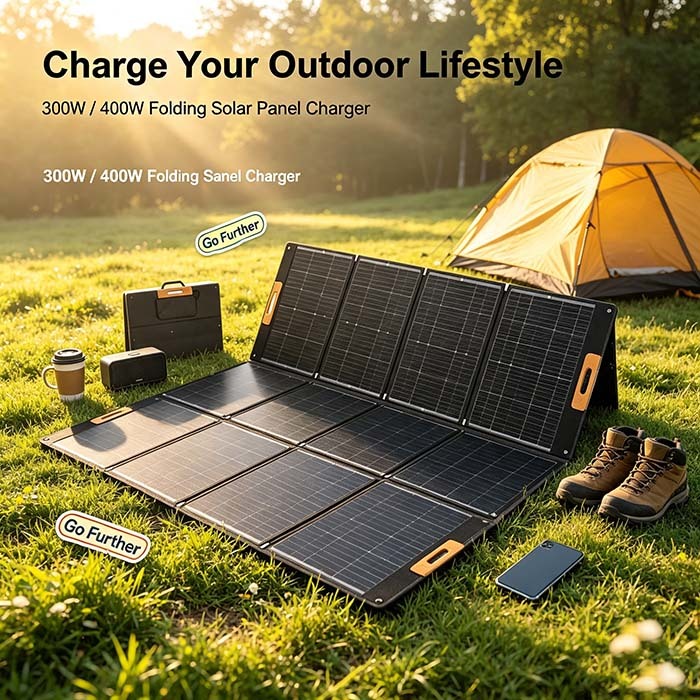 400W High‑Efficiency Folding Solar Panel, Waterproof Portable Solar Kit for Home Blackout Backup