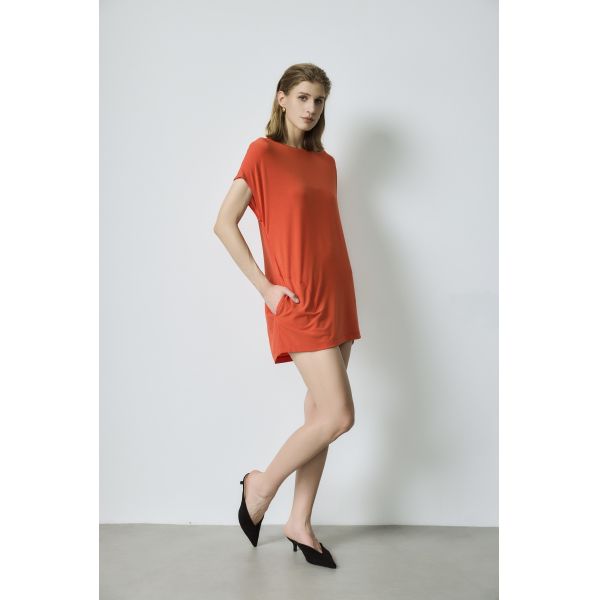 Side Pocket Short Sleeve Mini Dress 84 - 86cm S Size Soft Stretch Pants And Dress