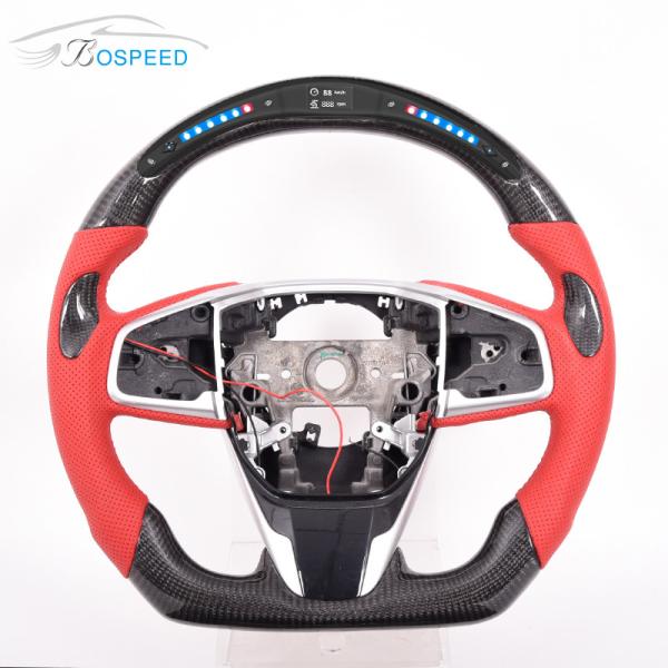 OEM Fashion LED Honda Civic Si Steering Wheel Red Leather 350mm