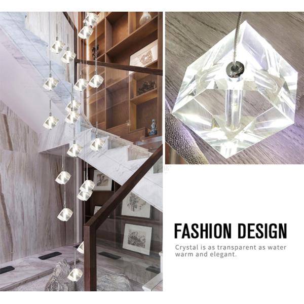 LED square pendant lights hotel villa large spiral staircase chrome Diamond Chandelier(WH-NC-57)