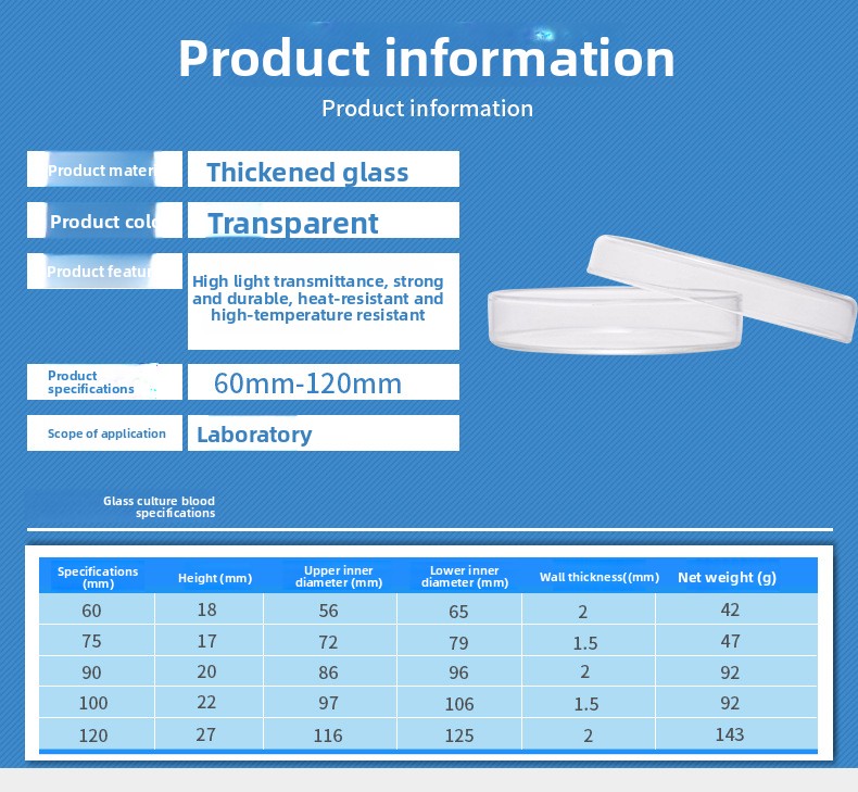Glass Petri Dishes 90mm 60mm 75mm 120mm 150mm 180mm Cell Culture High Borosilicate Flat Model Fifty Jiangsu Origin
