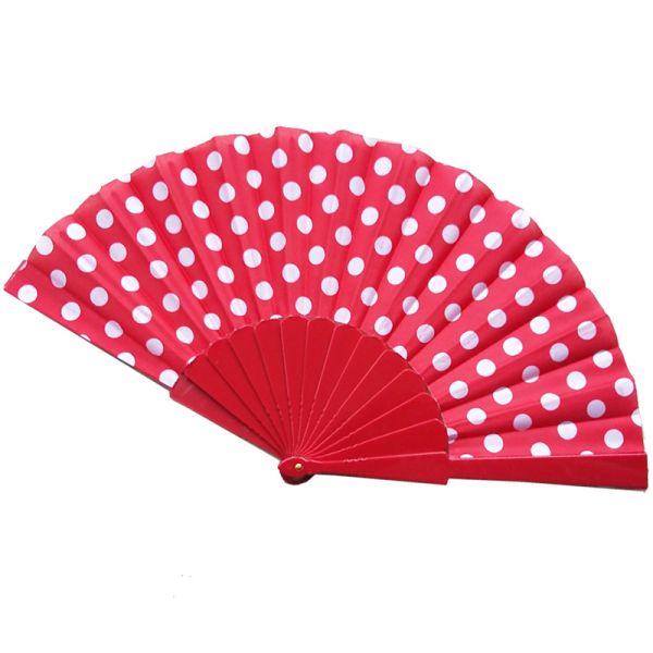 Portable Custom Promotional Polka Dot Hand Fans Folding Plastic Ribs Hand Held Fan