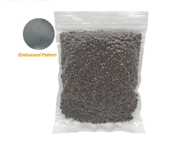 Fabrica OEM Almacenamiento de alimentos personalizado Bolsas de sello de vacío de nylon con doble cremallera en relieve