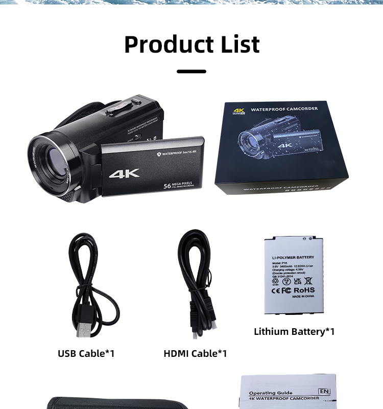 4K Video Camera Camcorder 16.4Ft Waterproof Ultra HD 18X Zoom Underwater Camera Vlogging for Youtube