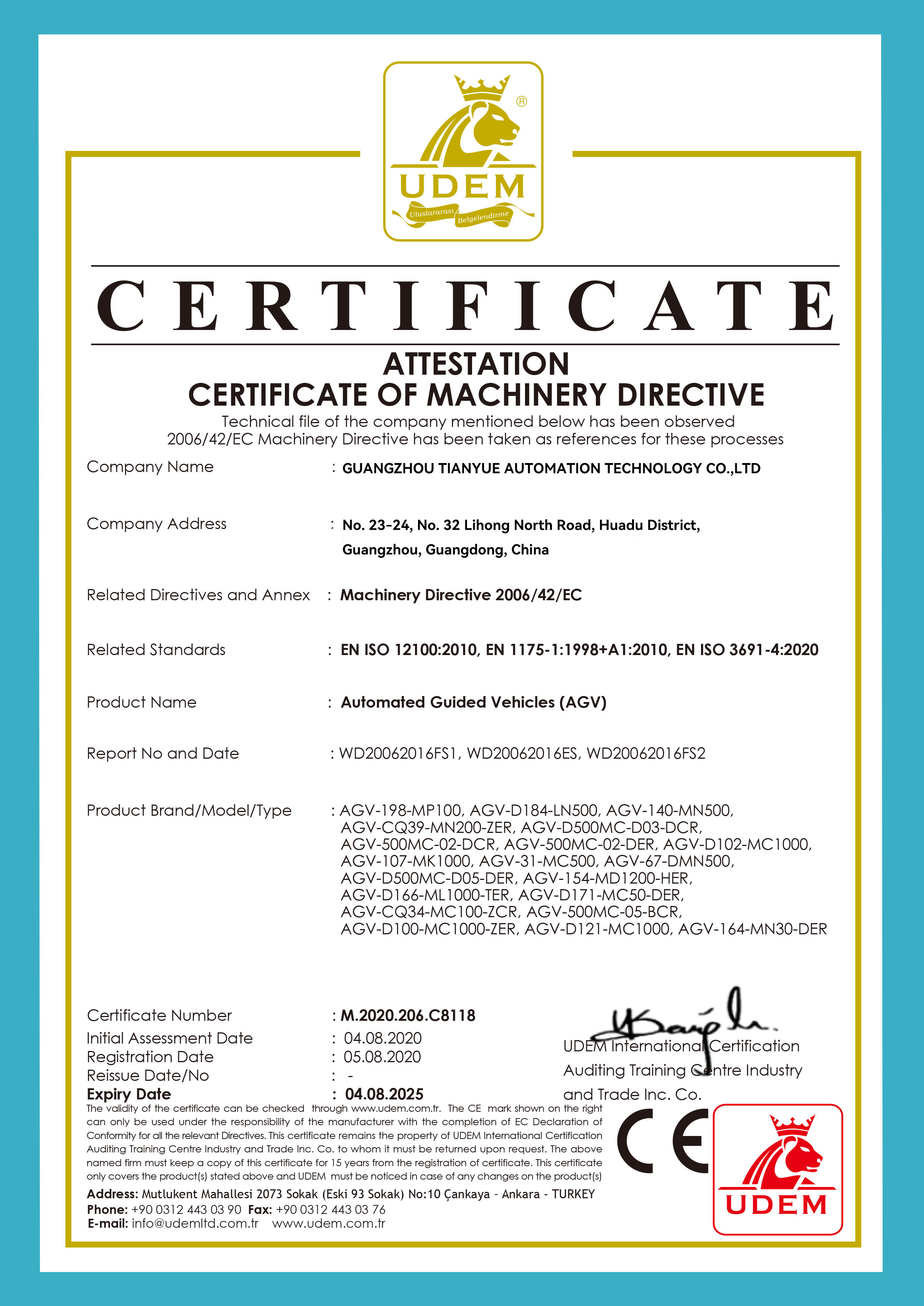 Guangzhou Tianyue Automation Technology Co., Ltd. Сертификации