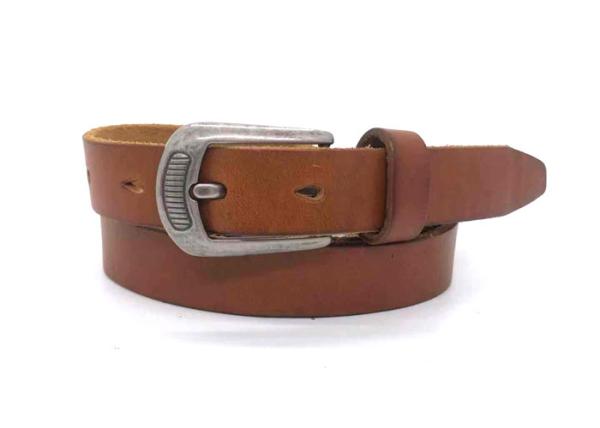 Casual  7/8” Womens  Genuine Leather Belt With Anti - Silver Carved Buckle