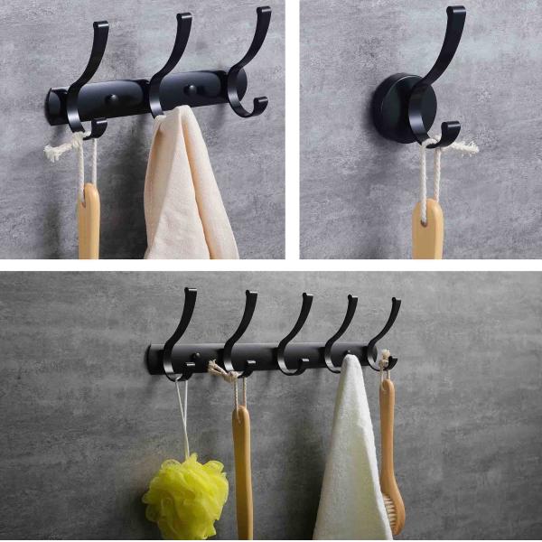 Matte Black Stainless Steel Robe Hooks , Wall Mount Towel Hanger OEM ODM