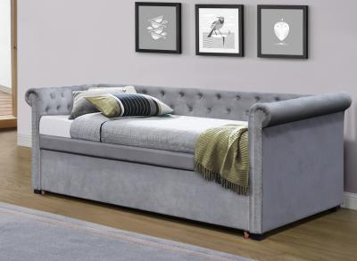 Linen Fabric Twin Upholstered Daybed Tufted Pull Out Trundle Bed