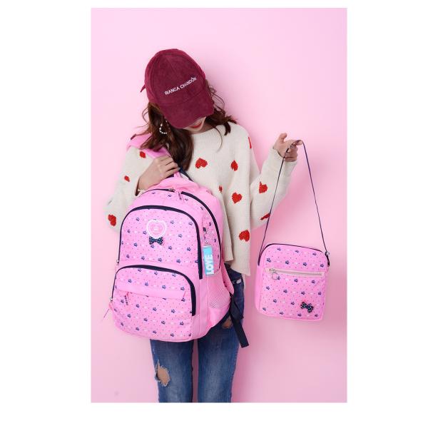3pcs Set Primary Student Girls Backpack School Bag with Nylon Cartoon Pattern