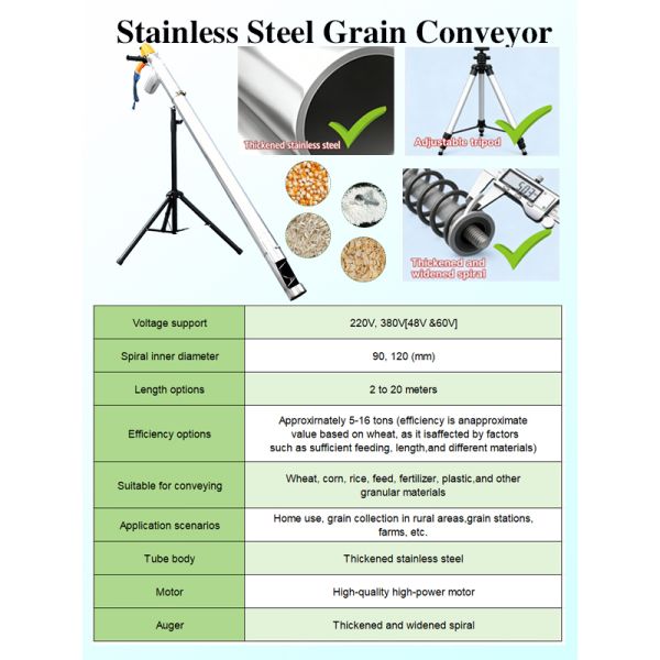 150mm 304/316 SS Grain Conveyor Auger Conveyor Systems With Multi Engine Support
