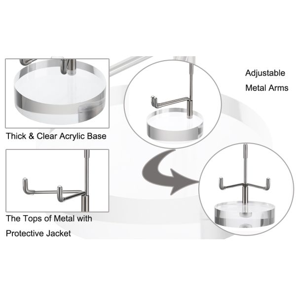 Clear Acrylic Display Stand Holder With Adjustable Metal Arms Display Easel Stands For Gemstones Fossils Minerals Agate Slabs Plates Crystals Saucers Collectibles