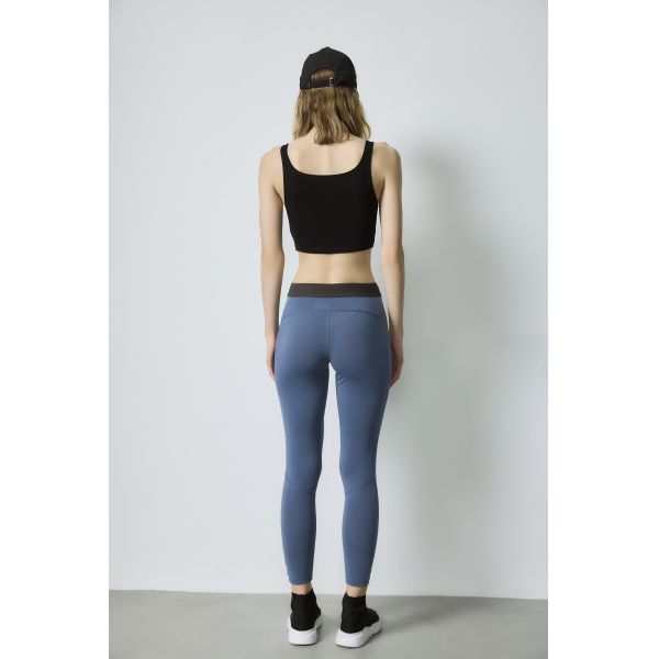 Slate Blue Yoga Wear High Waist 107cm - 112cm Tank Top Set Black Ribbed