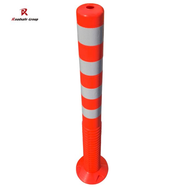 Orange Red Color Israel 1.5-1.8kgs 4 reflector Warning Spring Posts Pole PU 1000mm Orange Flexible Traffic Bollard Reflective Road 100cm Delineator Post