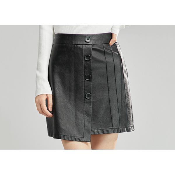 Black PU Skirt Ladies Dress Skirt Short Style Pleather Slim Dress button through Placket