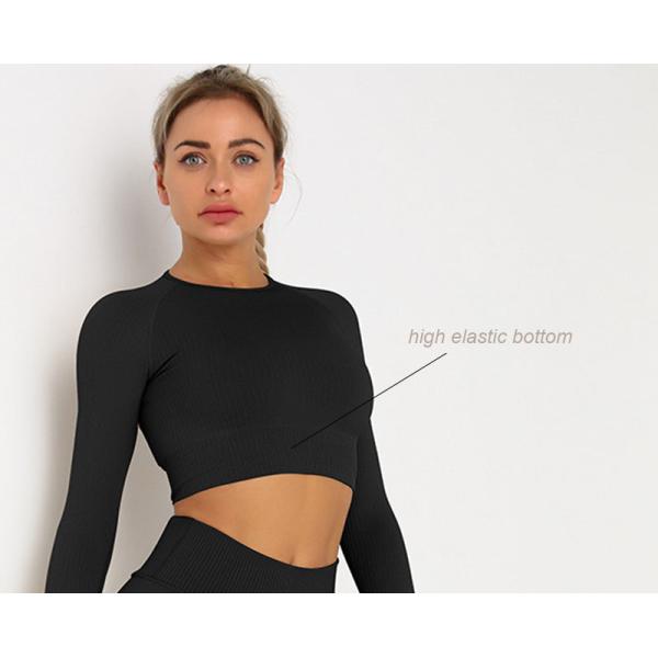 Фиолетовый бесшовный комплект одежды для йоги с высокой талией и ребристым длинным рукавом