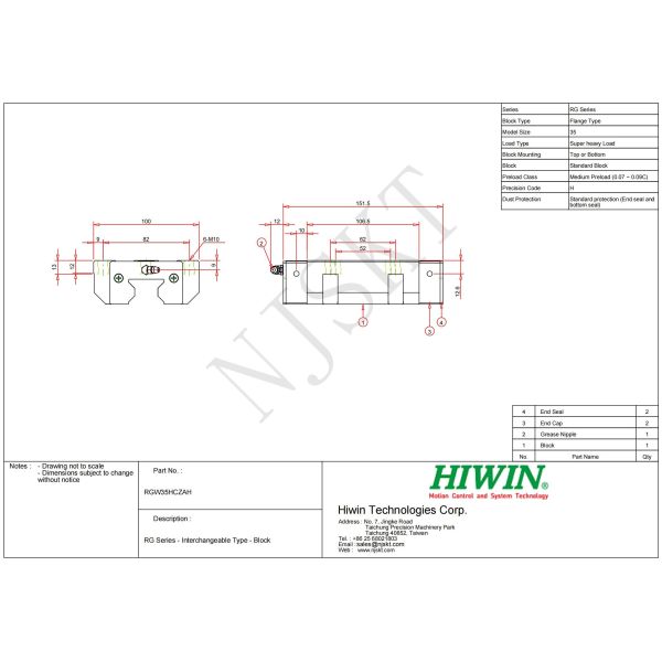 HIWIN RGW35HC CNC Linear Rail Set Linear Motion Rails 35mm Size