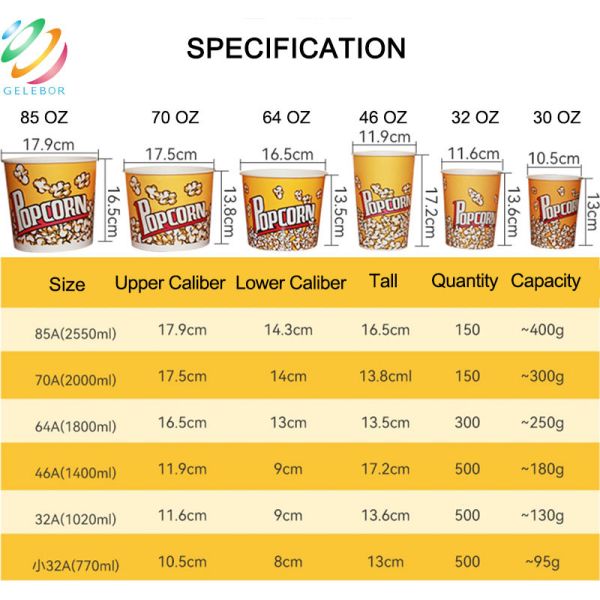 Eco Friendly Disposable Food Packaging Round Popcorn Paper Cups Bucket 24oz