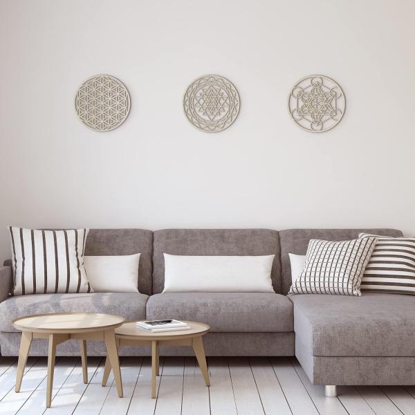 Ensemble d'art murale en bois de géométrie sacrée, décor Zen pour le yoga / méditation, sculptures suspendues au mur en bois