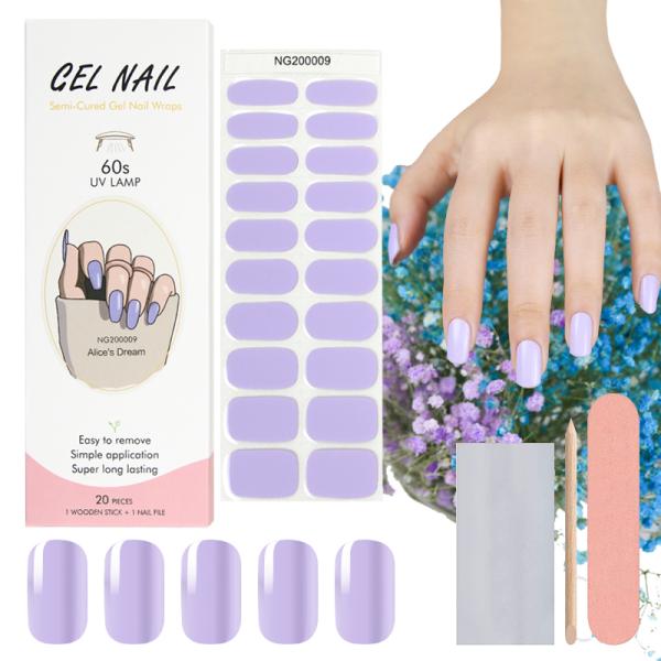Huizi factory gel nail wraps semi-cured gel strips Full Clear gel nail strips with UV lamp