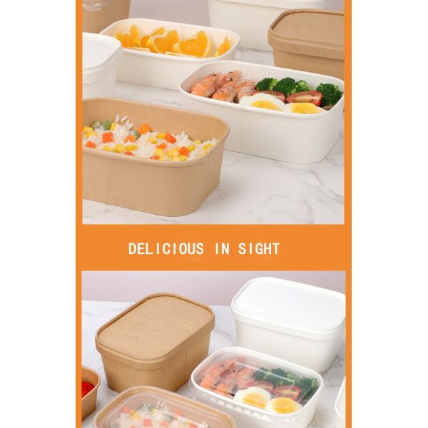 Custom Disposable Biodegradable Paper Bowl Heatable Kraft Waterproof Packaging Food Container Lunch Box