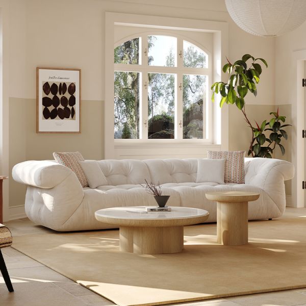 Modern Minimalist Three-Seat Fabric Living Room Sofa Convertible Sectional Home Furniture