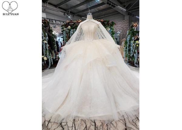 Back Bandage Ladies Bridal Gown , Strapless Lace Wedding Gown 3 In 1 Tulle Shawl