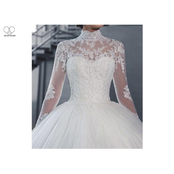 High Collar Long Sleeve Winter Wedding Dresses / Zipper Big Beaded Ball Gown