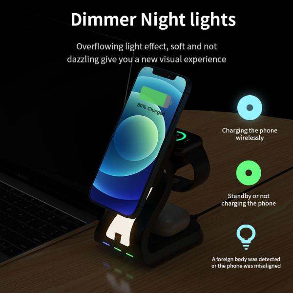 3 In 1 Multifunctional Wireless Charger For IPhone Magnetic Night Light
