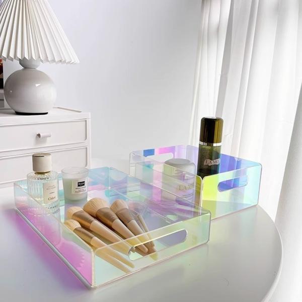 Rainbow Color Stacking Acrylic Tray With Handles Lucite Serving Tray Customized