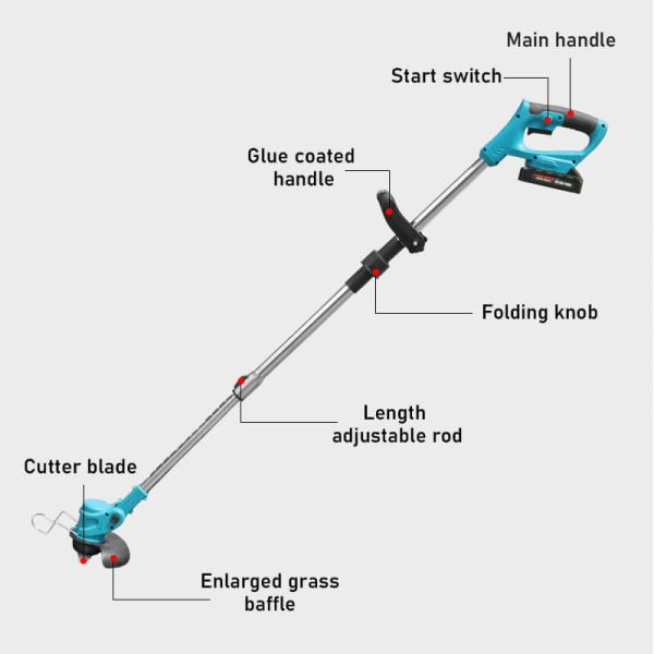 Mini Cordless Grass Trimmer Battery Operated Electric Brush Cutter for Garden Weed Removal